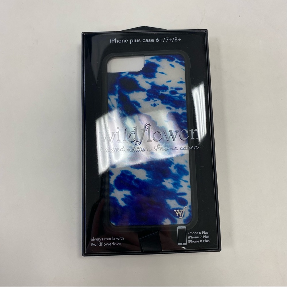 NWT Wildflower blue + white tie dye iphone 6+/7+/8+ case